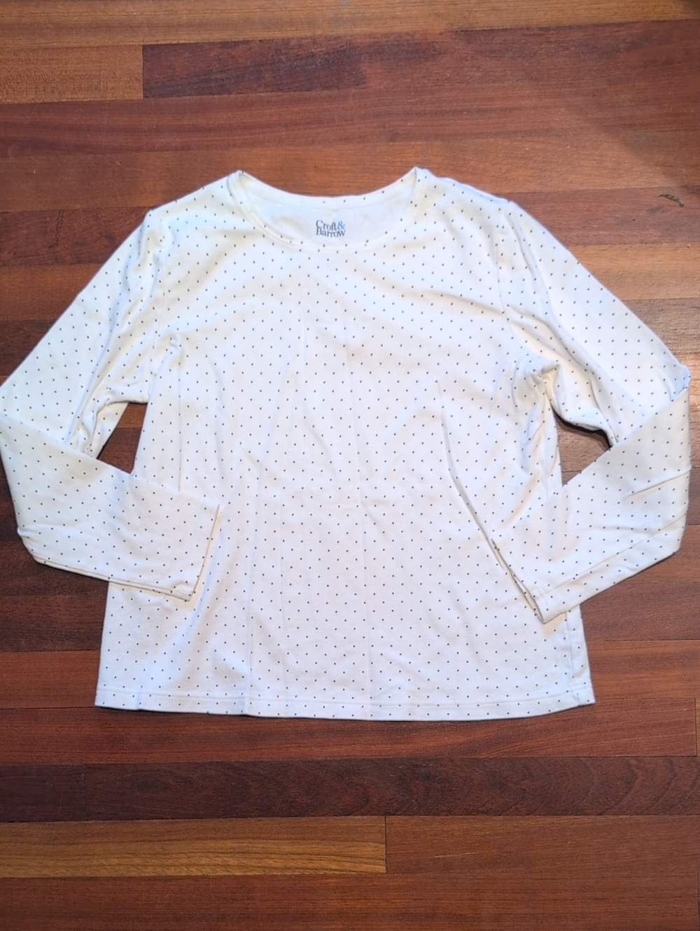 croft & barrow Black And White Polka Dot Long-Sleeve Crew Tee